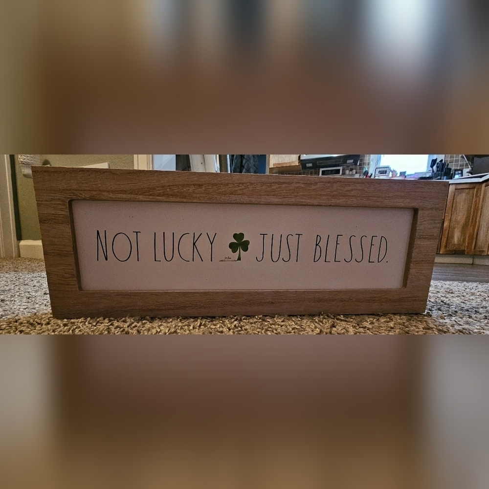 NWT Rae Dunn “NOT LUCKY☘️JUST BLESSED" Wooden Sign​​​